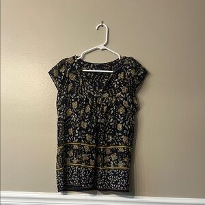 GAP Navy Blue and Gold Floral Women's Blouse